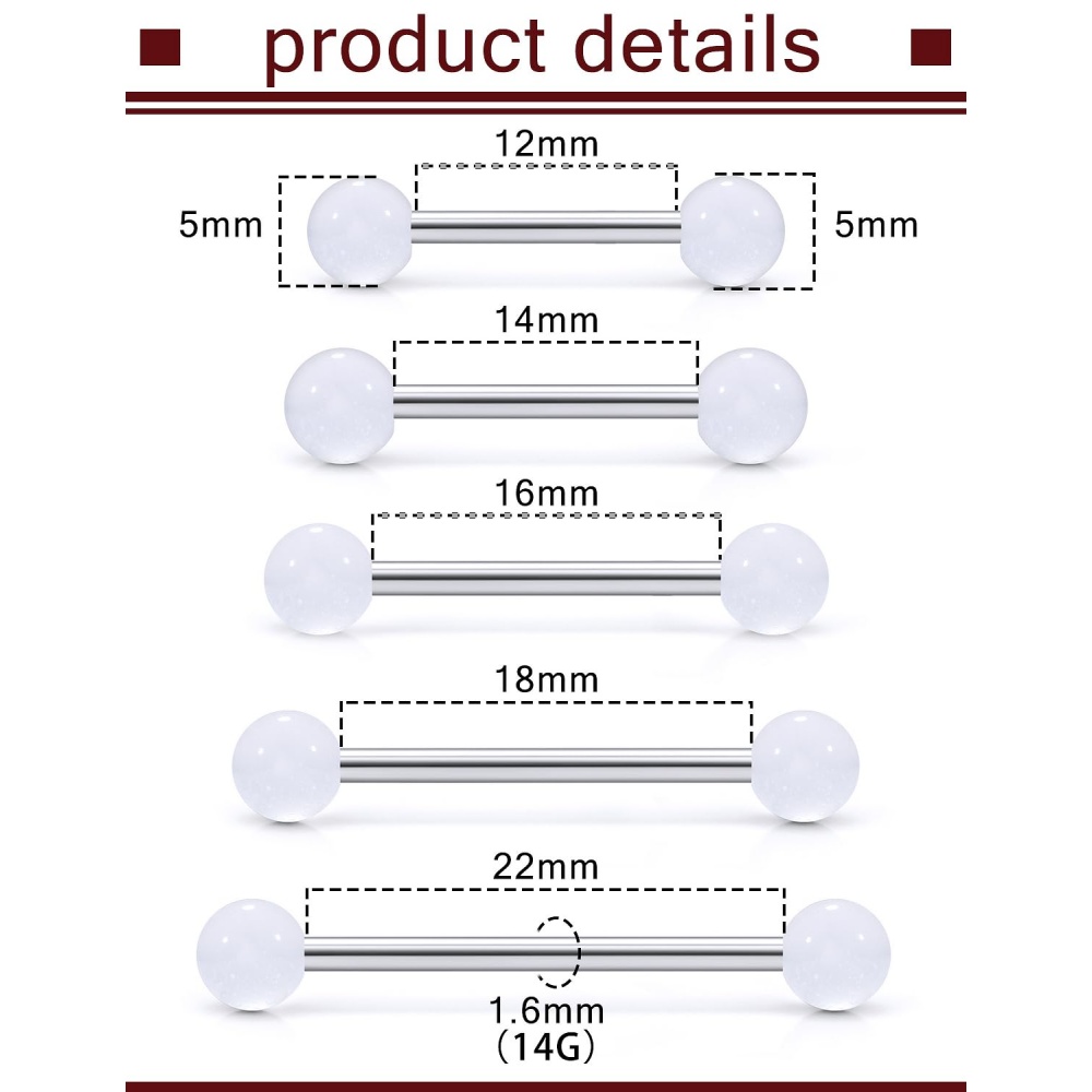 14G Surgical Steel Straight Ba - Body Jewelry Surgical Steel recension och pris