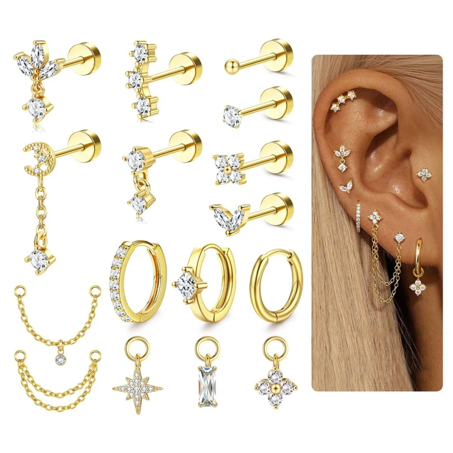 16 Gauge Cartilage Earrings fo - Body Jewelry Surgical Steel recension och pris